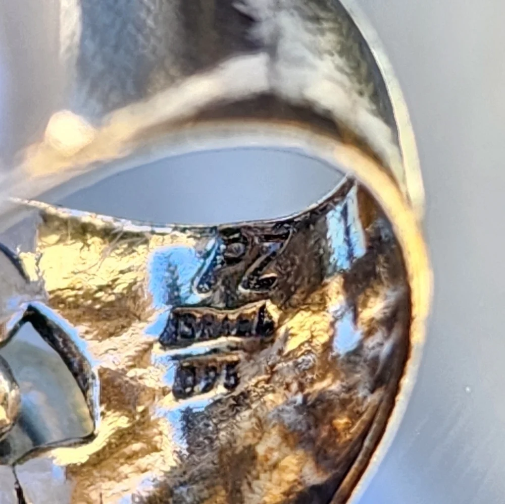 Paz Creations Blue Gold Glass Sterling Silver Ring Size 7